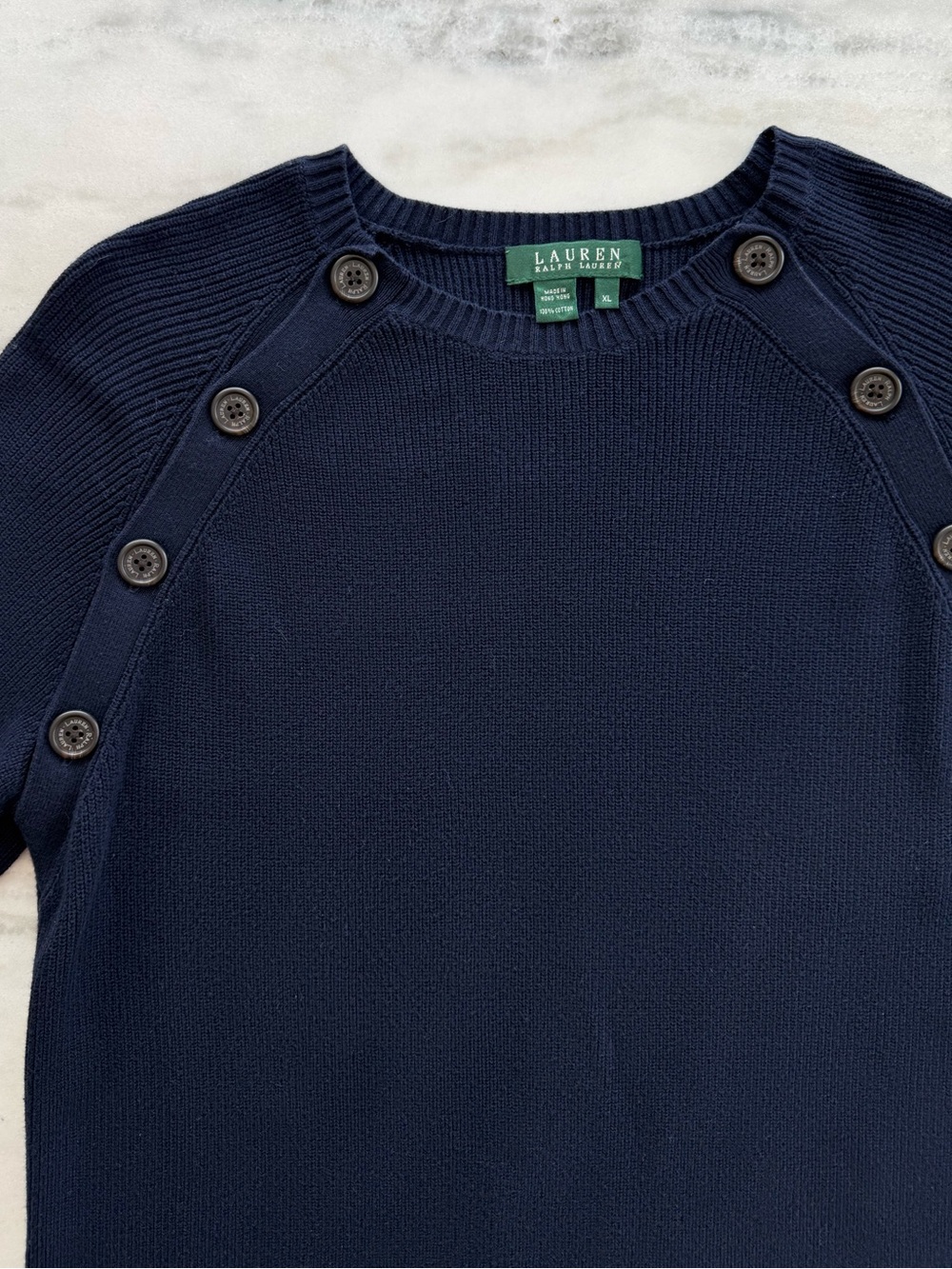 Lauren Ralph Lauren Navy Knit Sweater Button Shoulder Crewneck Women Size XL - Picture 6 of 11